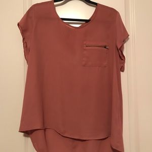 Short sleeve blouse with zipper pocket detail